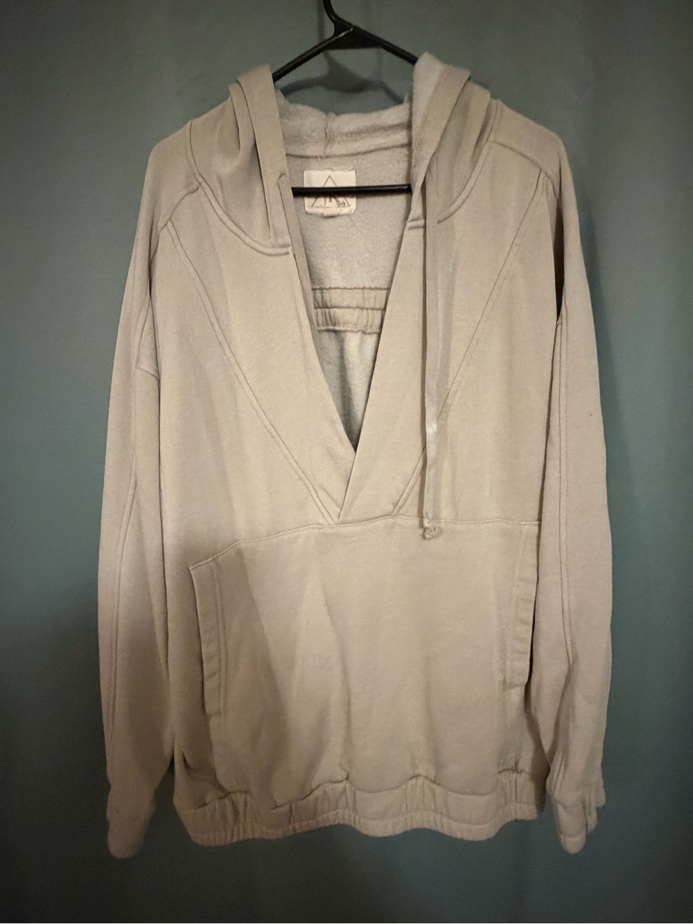 JK Designs V-Neck Hooded Pullover Sweater - Beige